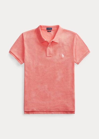 Camisa Polo Polo Ralph Lauren Mujer Coral / Blancos - Classic Fit Frayed - UOKLS8793